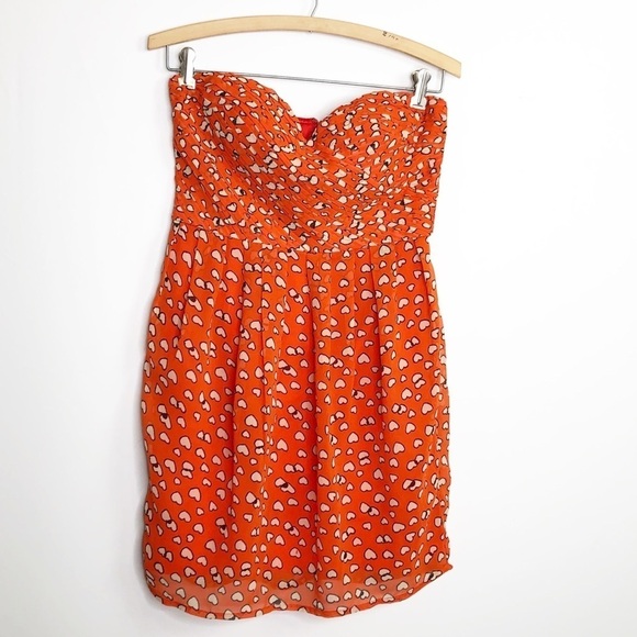 MINUET red/orange graphic art print strapless mini dress - Picture 9 of 10